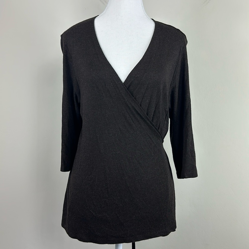 Eileen Fisher 3/4‎ Sleeve Wrap Blouse Brown Size Large